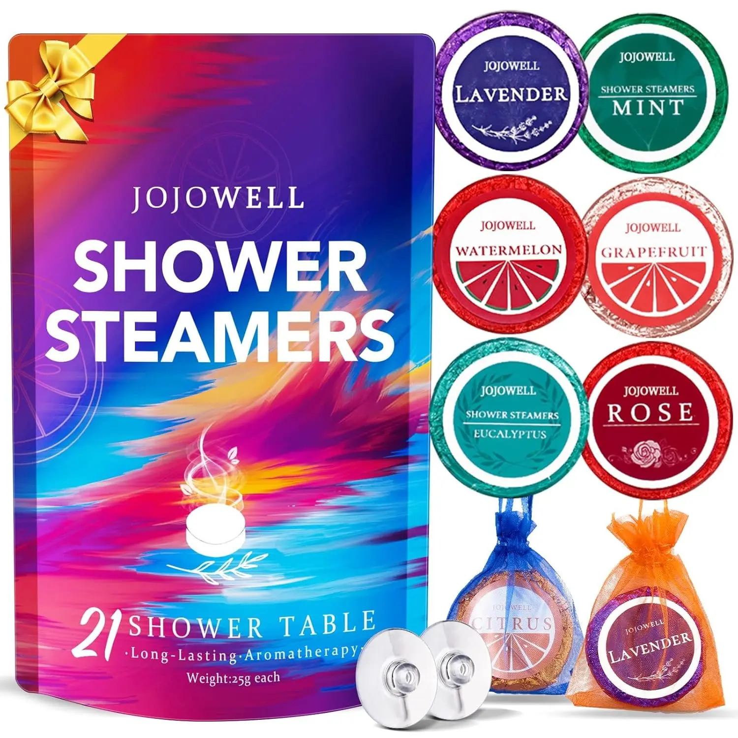 Indulge in a luxurious home spa experience with JoJowell aromatherapy shower steamers, infused with natural essential oils for relaxation and stress relief, the perfect self-care gift for women.