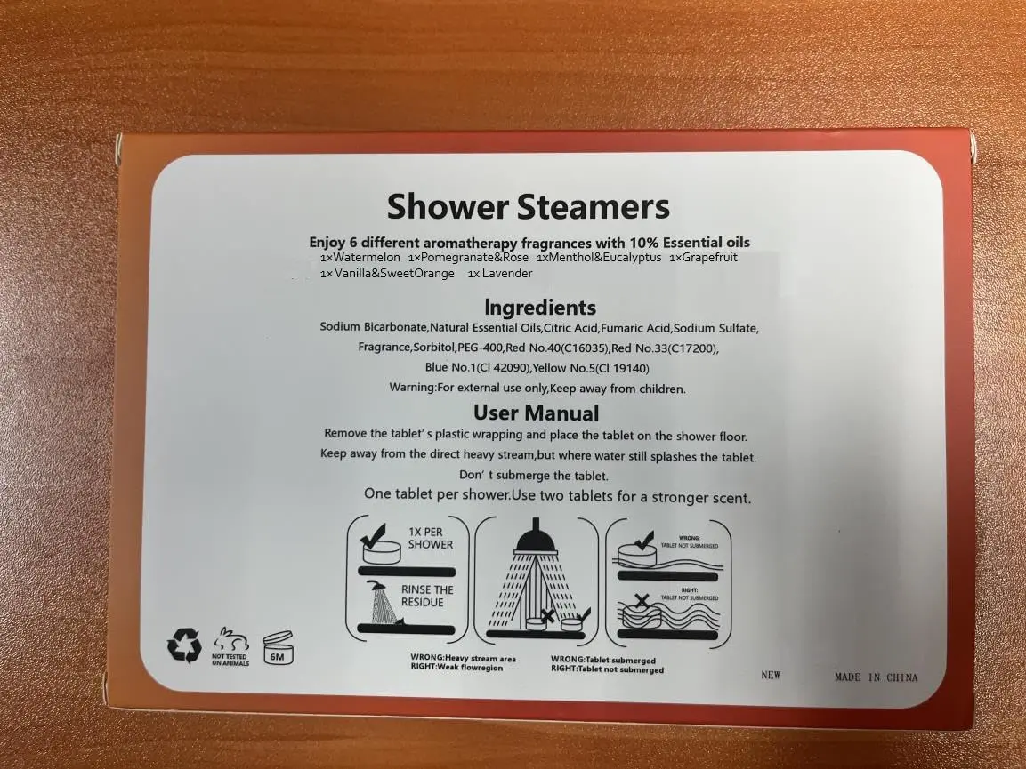 Six aromatherapy shower steamers with essential oils for stress and anxiety relief are beautifully packaged as the perfect spa gift set for women.