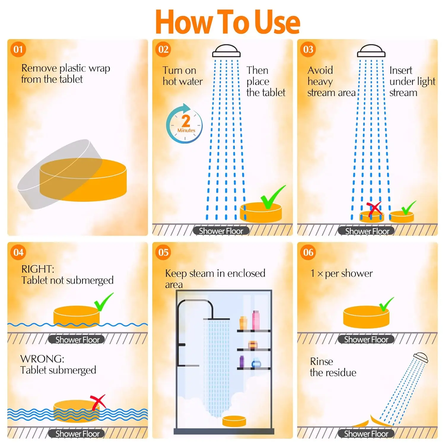 Six aromatherapy shower steamers with essential oils for stress and anxiety relief are beautifully packaged as the perfect spa gift set for women.