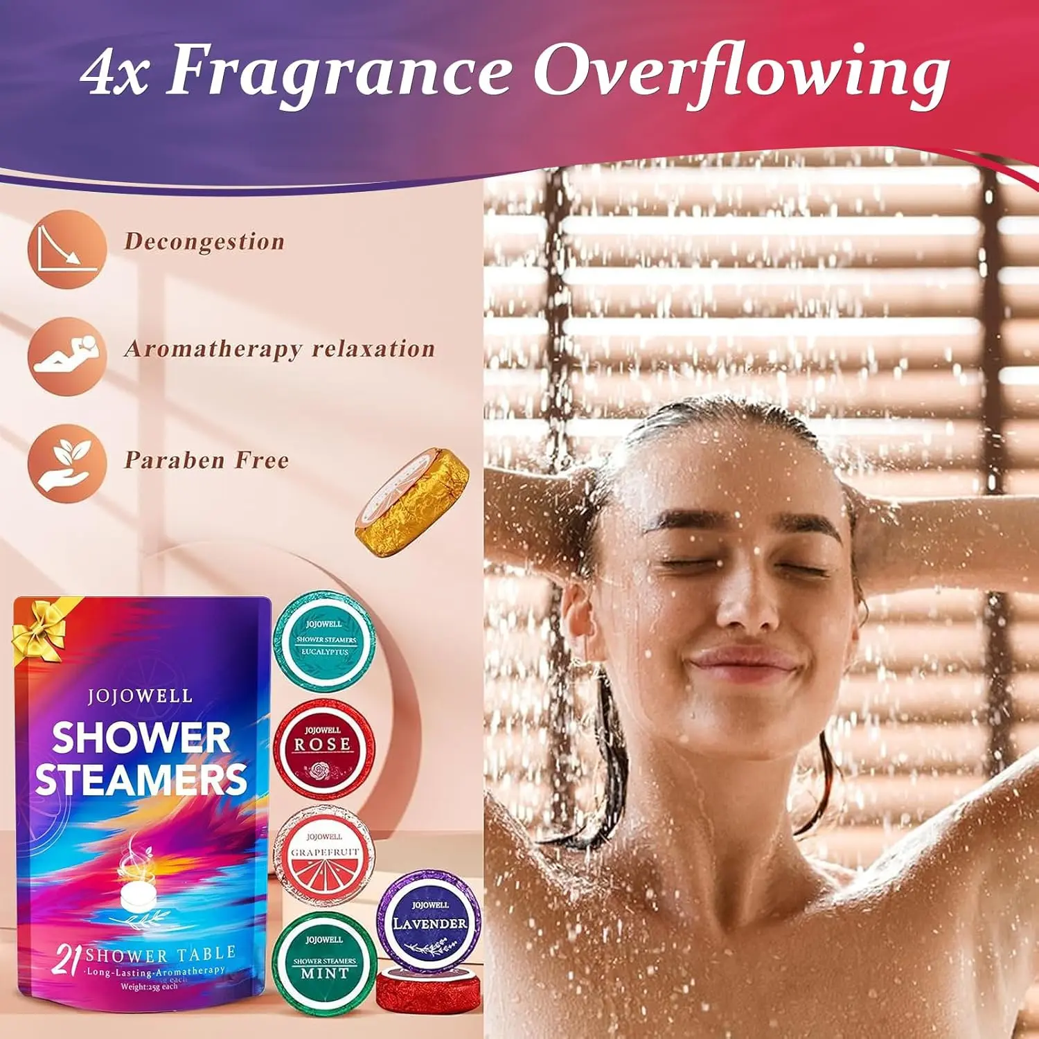 Indulge in a luxurious home spa experience with JoJowell aromatherapy shower steamers, infused with natural essential oils for relaxation and stress relief, the perfect self-care gift for women.
