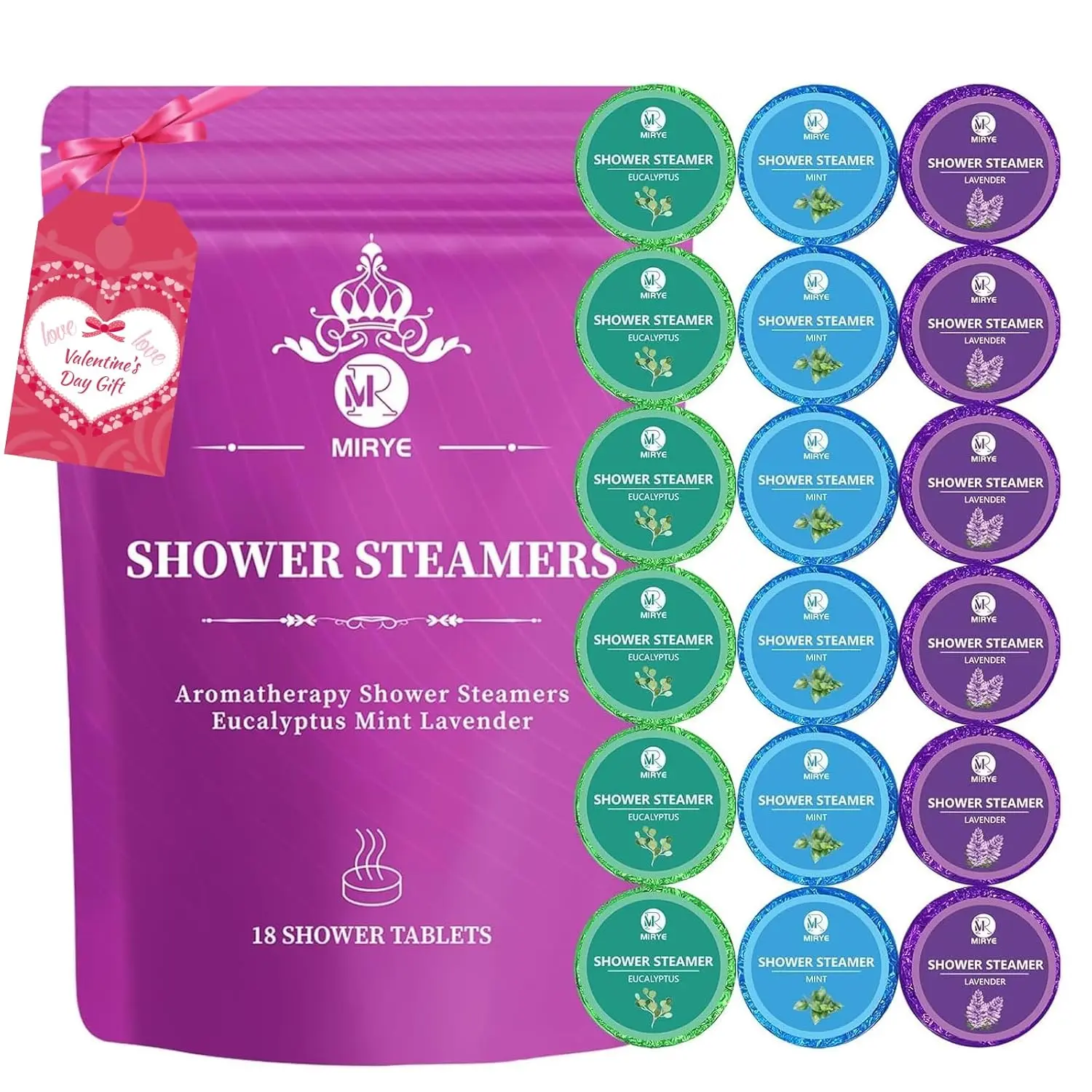 This 18-pack of shower steamers offers an aromatherapy spa experience with natural eucalyptus, lavender, and peppermint essential oils for relaxation and stress relief.