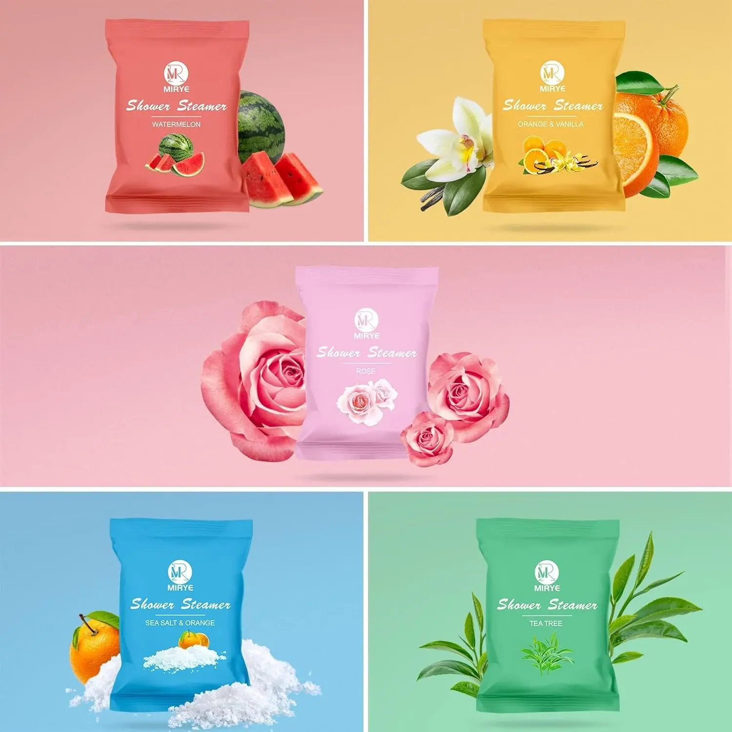 This image shows a set of 20 individually wrapped shower steamers with various scents like orange vanilla and tea tree, perfect as a women's birthday gift for aromatherapy.