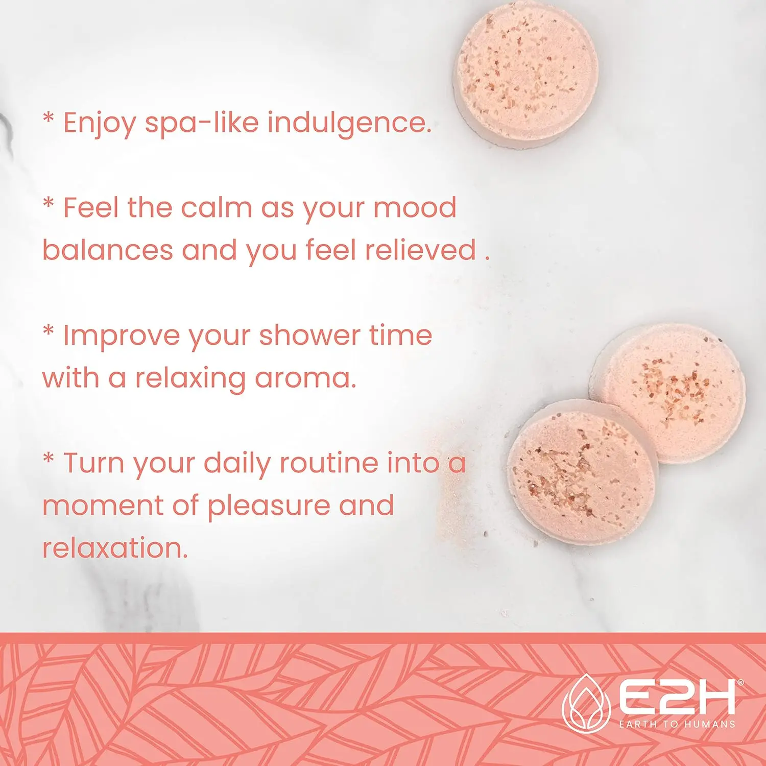 Six grapefruit scented aromatherapy shower steamers tablets for women, designed to relieve stress and balance mood with essential oils.