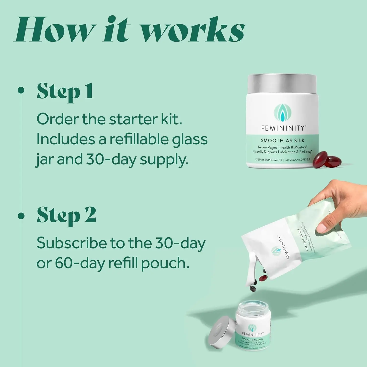 Sibu Beauty Femininity vaginal moisture supplement contains omega-7 for feminine health.