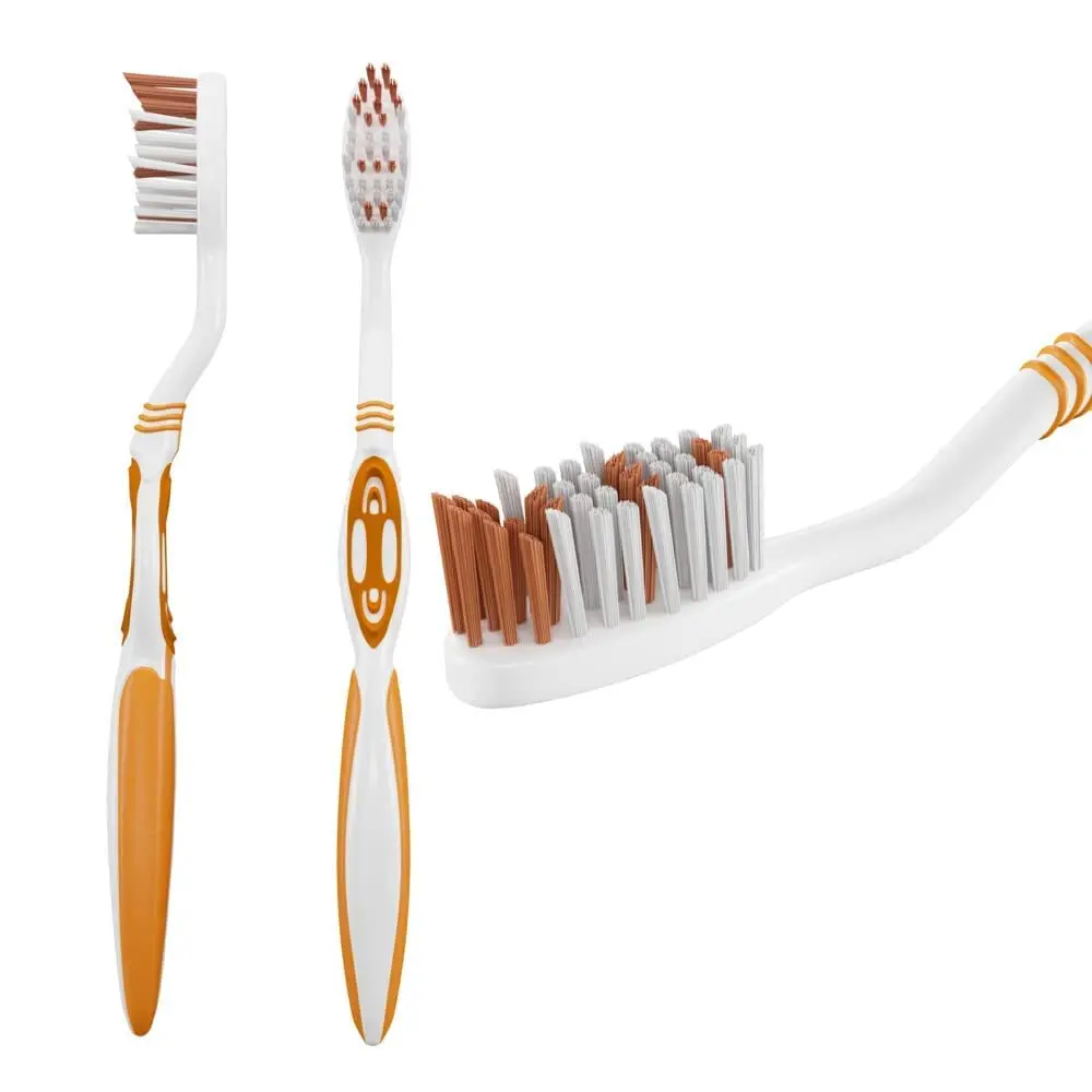 A medium bristle SIGNAL Triple Protection toothbrush, designed for gentle plaque removal and gum massage.