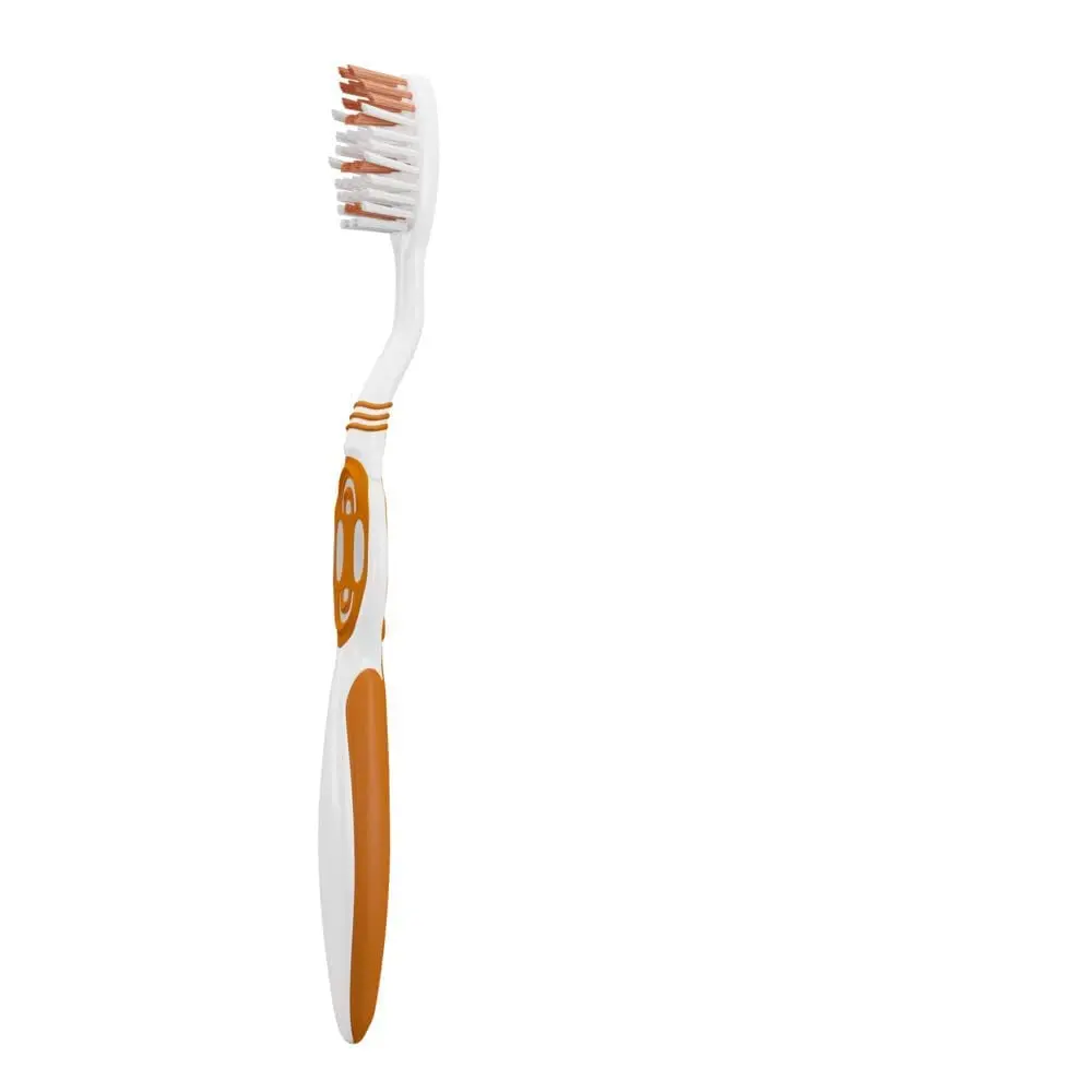 A medium bristle SIGNAL Triple Protection toothbrush, designed for gentle plaque removal and gum massage.