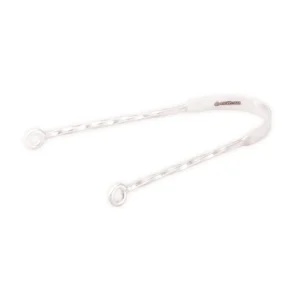 A sterling silver tongue cleaner, 97-99% pure, with BIS hallmark, displayed in a gift box with a silver care kit, perfect for daily oral hygiene.