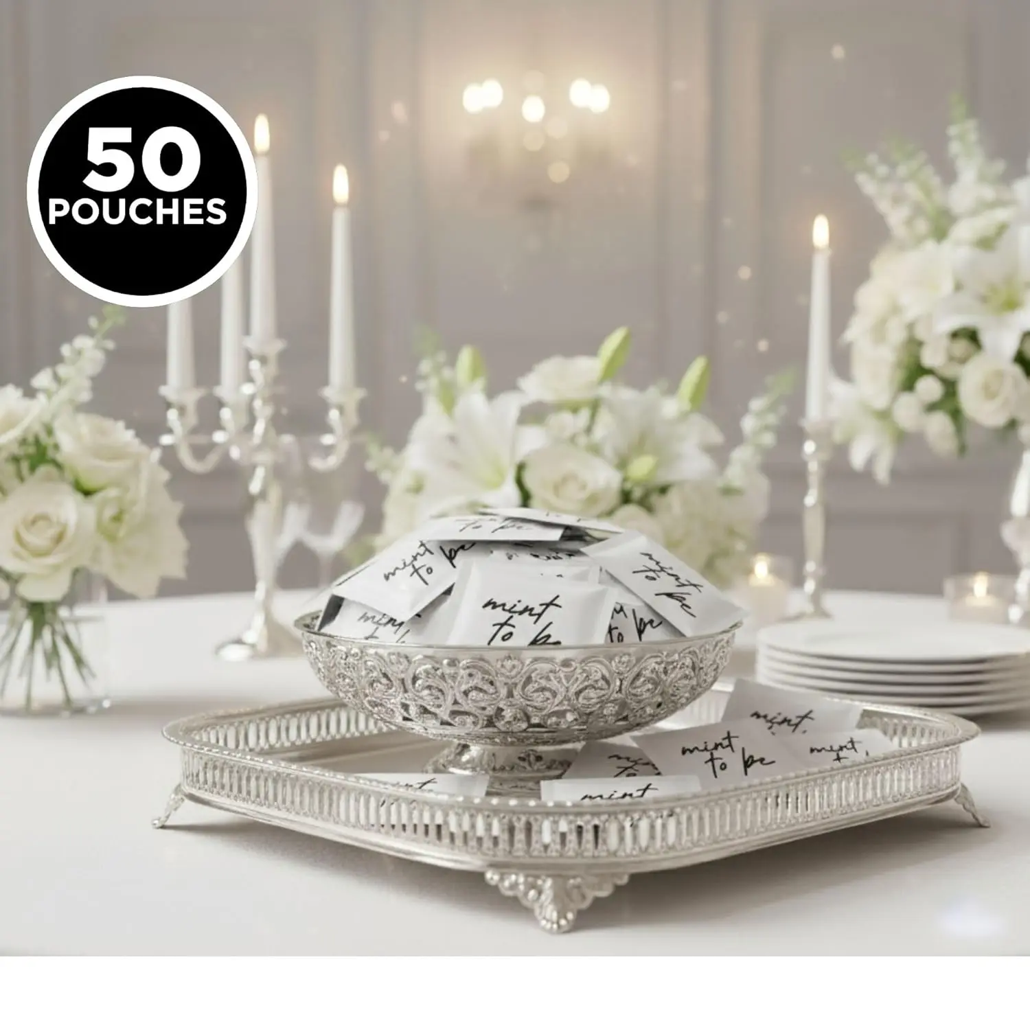 Individually wrapped peppermint mints made with real peppermint oil are perfect as wedding favors or bridal shower gifts.