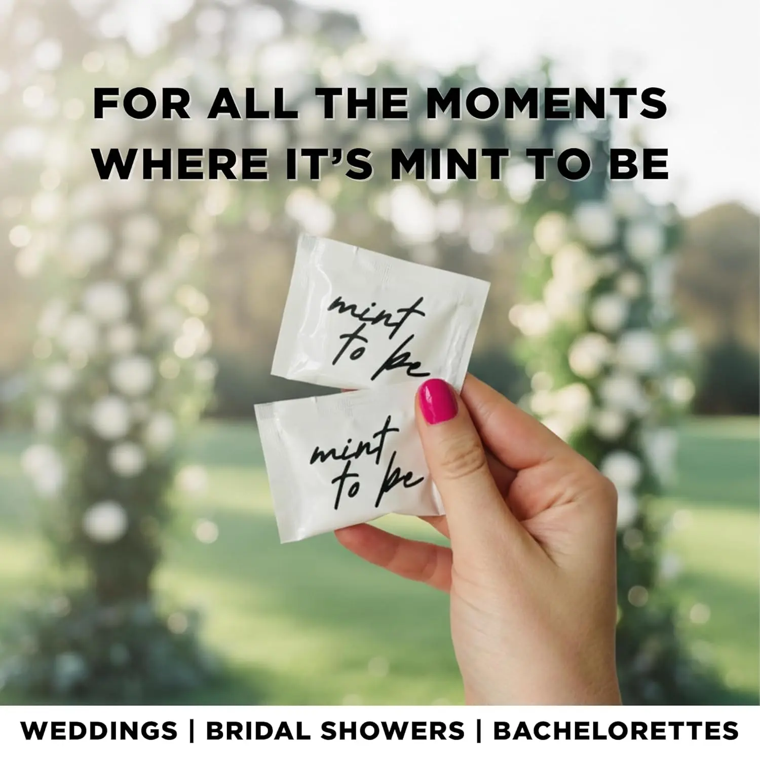 Individually wrapped peppermint mints made with real peppermint oil are perfect as wedding favors or bridal shower gifts.