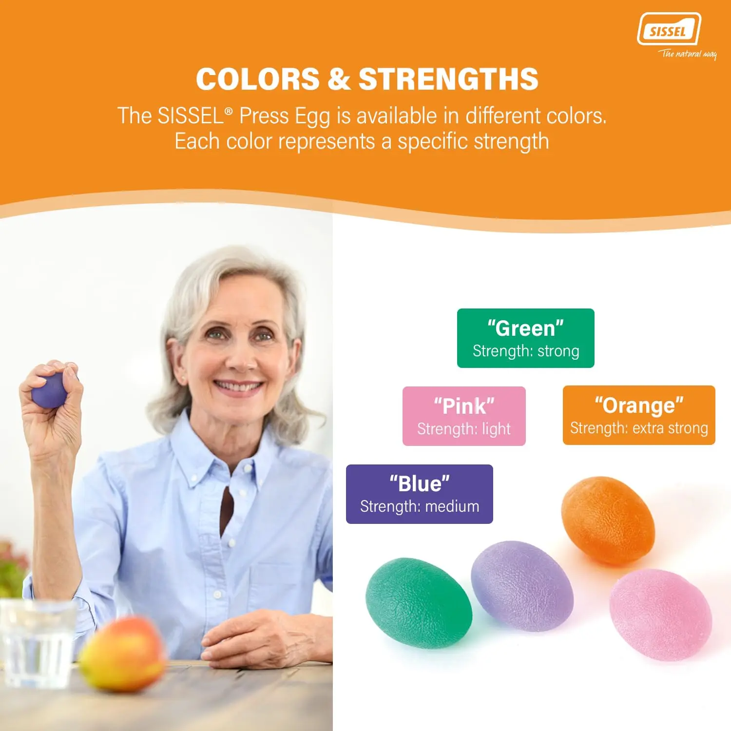 The pink SISSEL Press Egg provides light resistance for hand and forearm muscle building and improved flexibility, perfect for physical therapy and rehabilitation.