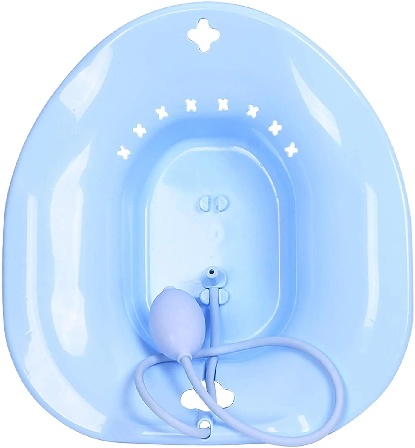 Blue Kivian Sitz Bath for toilet seat featuring a flusher for enhanced cleaning and postpartum care, soothing hemorrhoids and aiding perineal recovery.