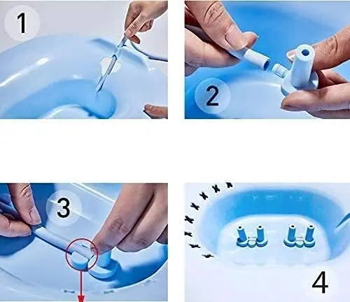 Blue Kivian Sitz Bath for toilet seat featuring a flusher for enhanced cleaning and postpartum care, soothing hemorrhoids and aiding perineal recovery.