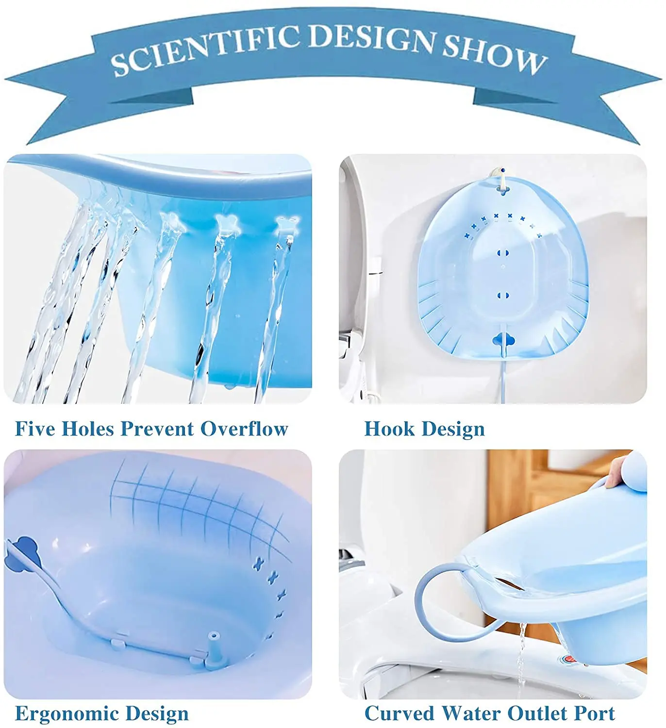 Blue Kivian Sitz Bath for toilet seat featuring a flusher for enhanced cleaning and postpartum care, soothing hemorrhoids and aiding perineal recovery.