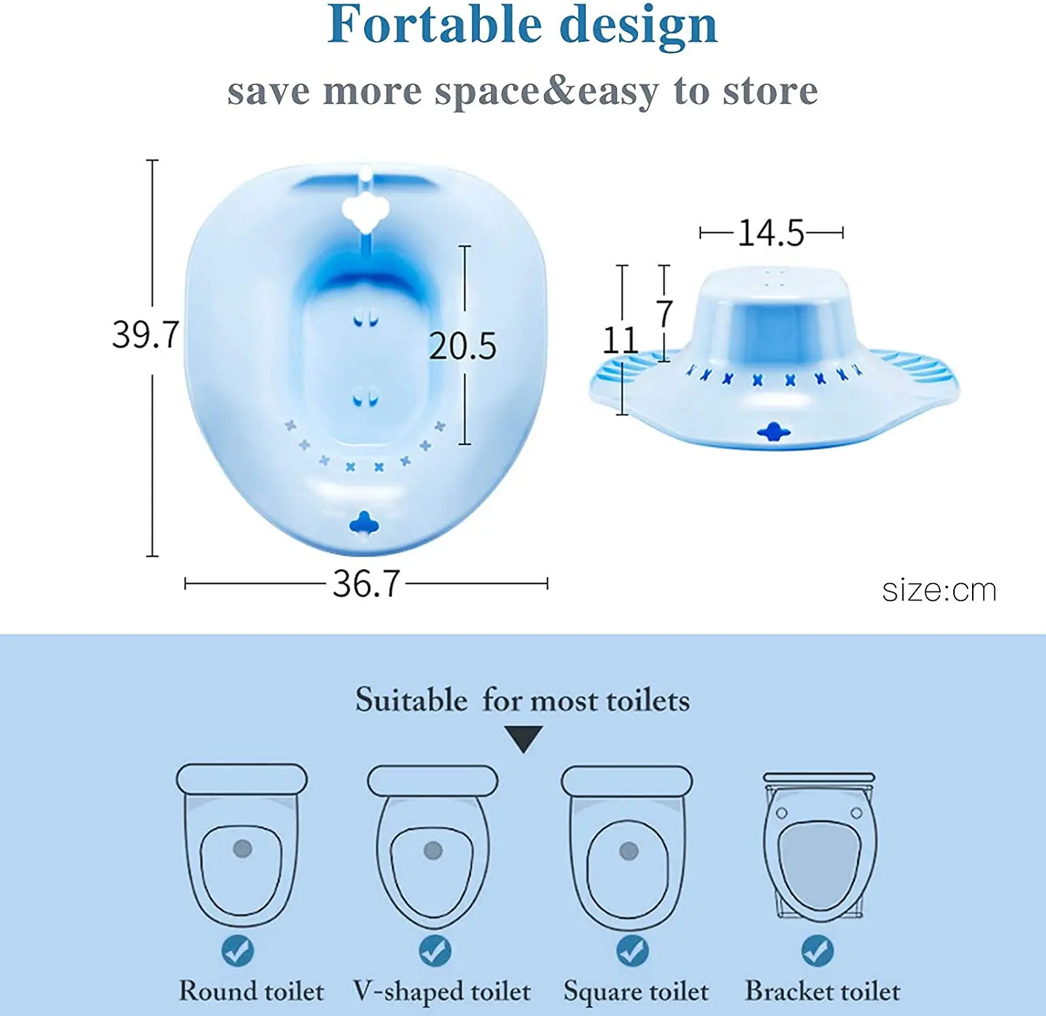 Blue Kivian Sitz Bath for toilet seat featuring a flusher for enhanced cleaning and postpartum care, soothing hemorrhoids and aiding perineal recovery.