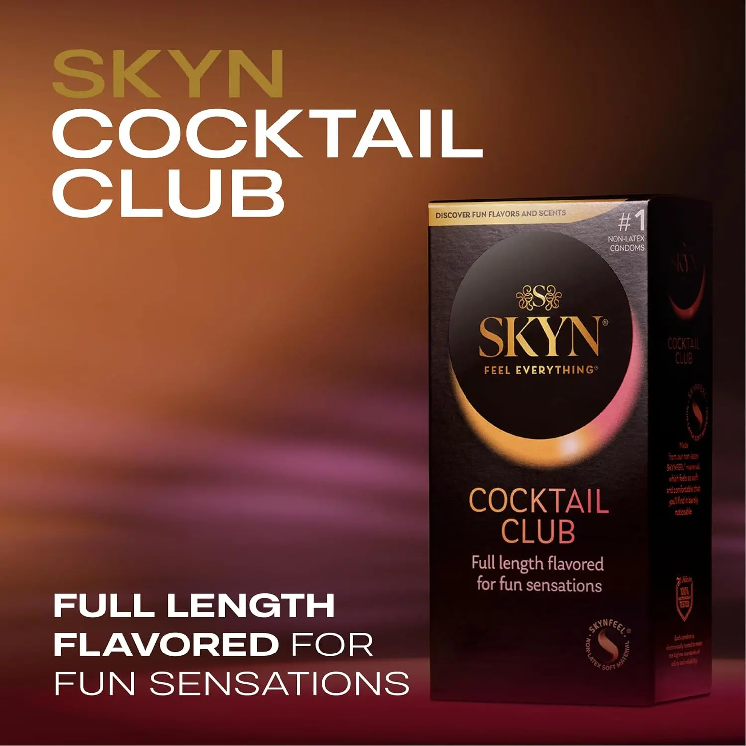 Enjoy exotic flavors and unparalleled comfort with SKYN Cocktail Club condoms, made with latex-free SKYNFEEL technology for an intoxicating sensory experience and ultimate protection.