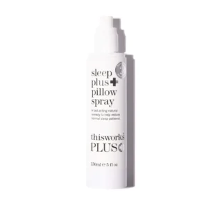 This Works Sleep Plus Pillow Spray helps to restore healthy sleep patterns with natural essential oils like Lavender, Vetivert, and Chamomile, promoting a better night's sleep and refreshed skin.