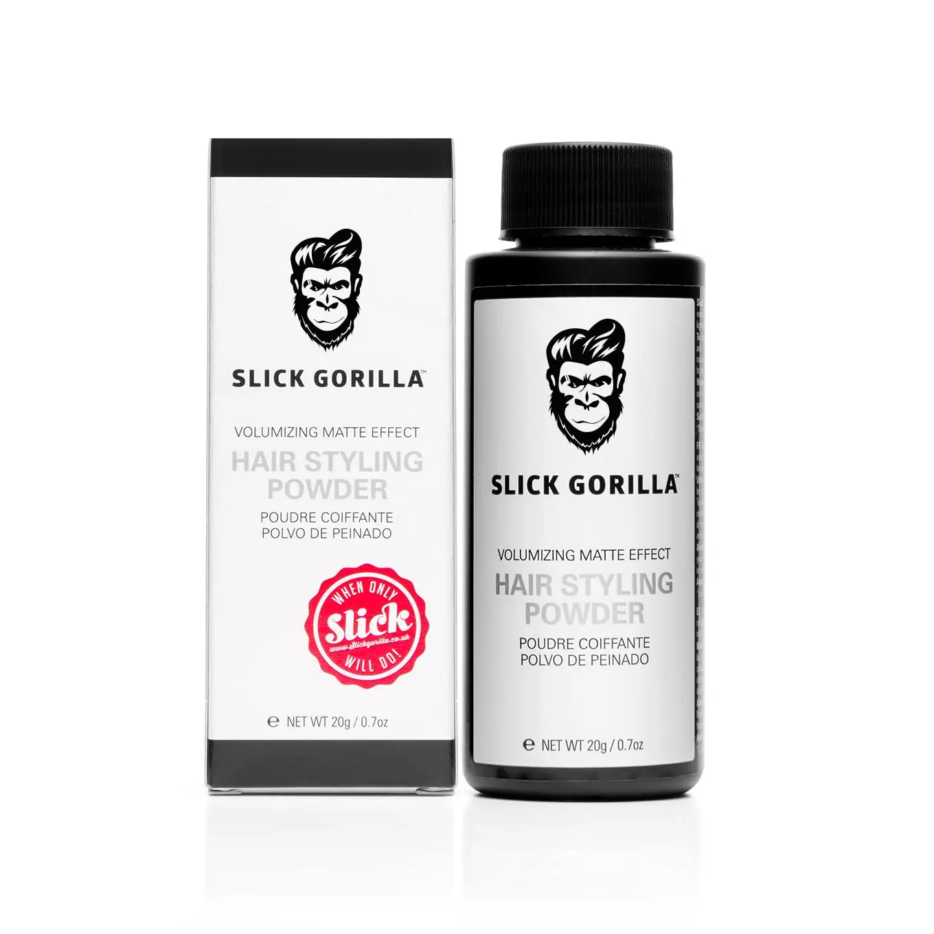 Slick Gorilla hair styling powder provides maximum definition, long-lasting lift, and a matte finish for men and women seeking volume and texture.