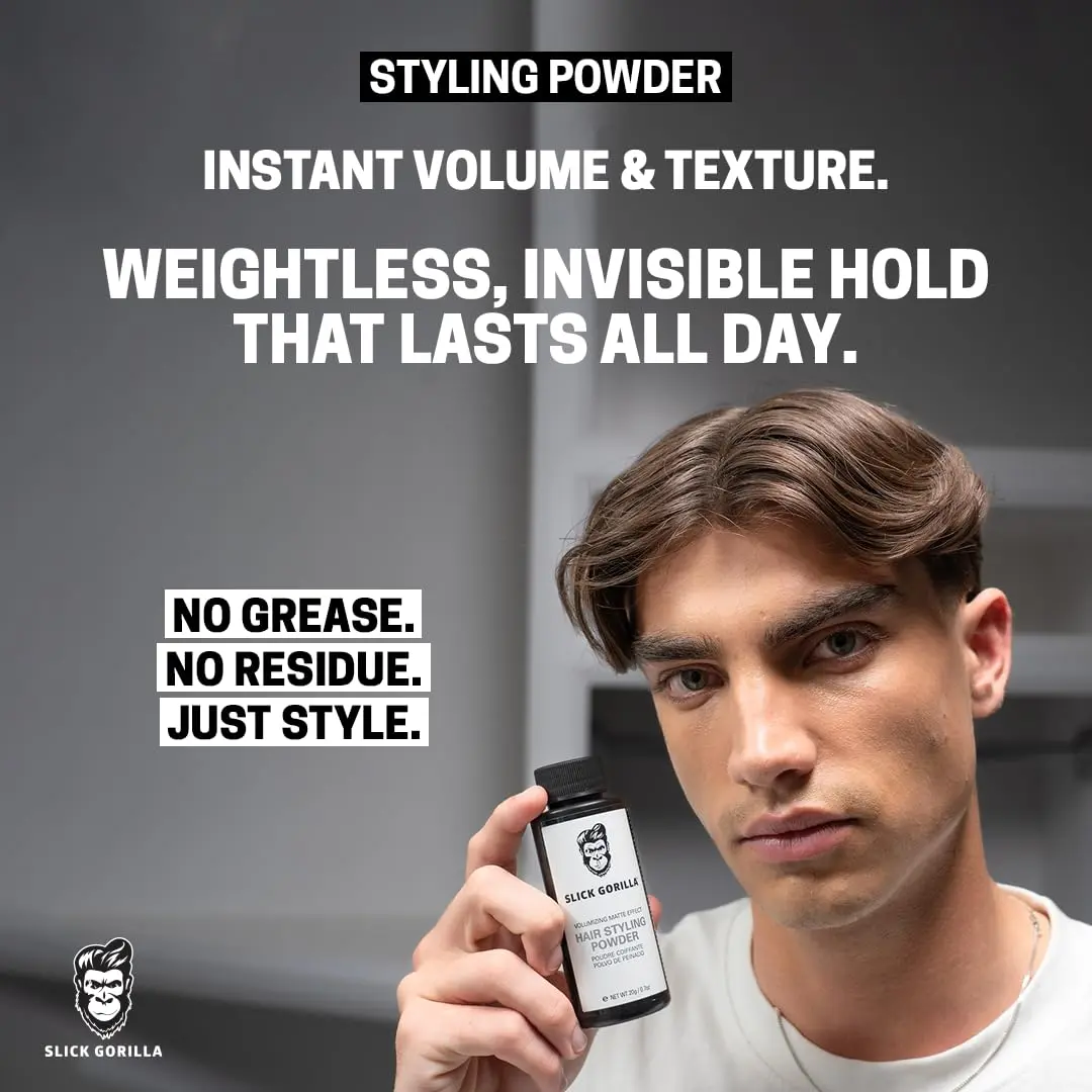 Slick Gorilla hair styling powder provides maximum definition, long-lasting lift, and a matte finish for men and women seeking volume and texture.