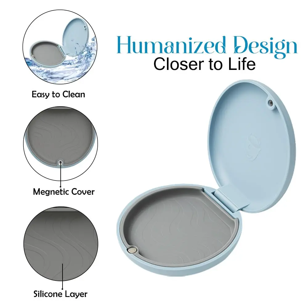 Sky blue Dentosmile slim aligner case is perfect for storing orthodontic retainers and aligners, featuring a magnetic closure and portable design.