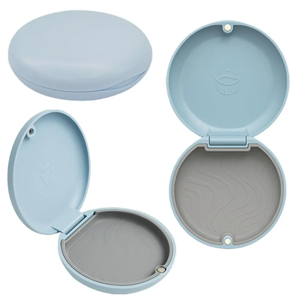 Sky blue Dentosmile slim aligner case is perfect for storing orthodontic retainers and aligners, featuring a magnetic closure and portable design.