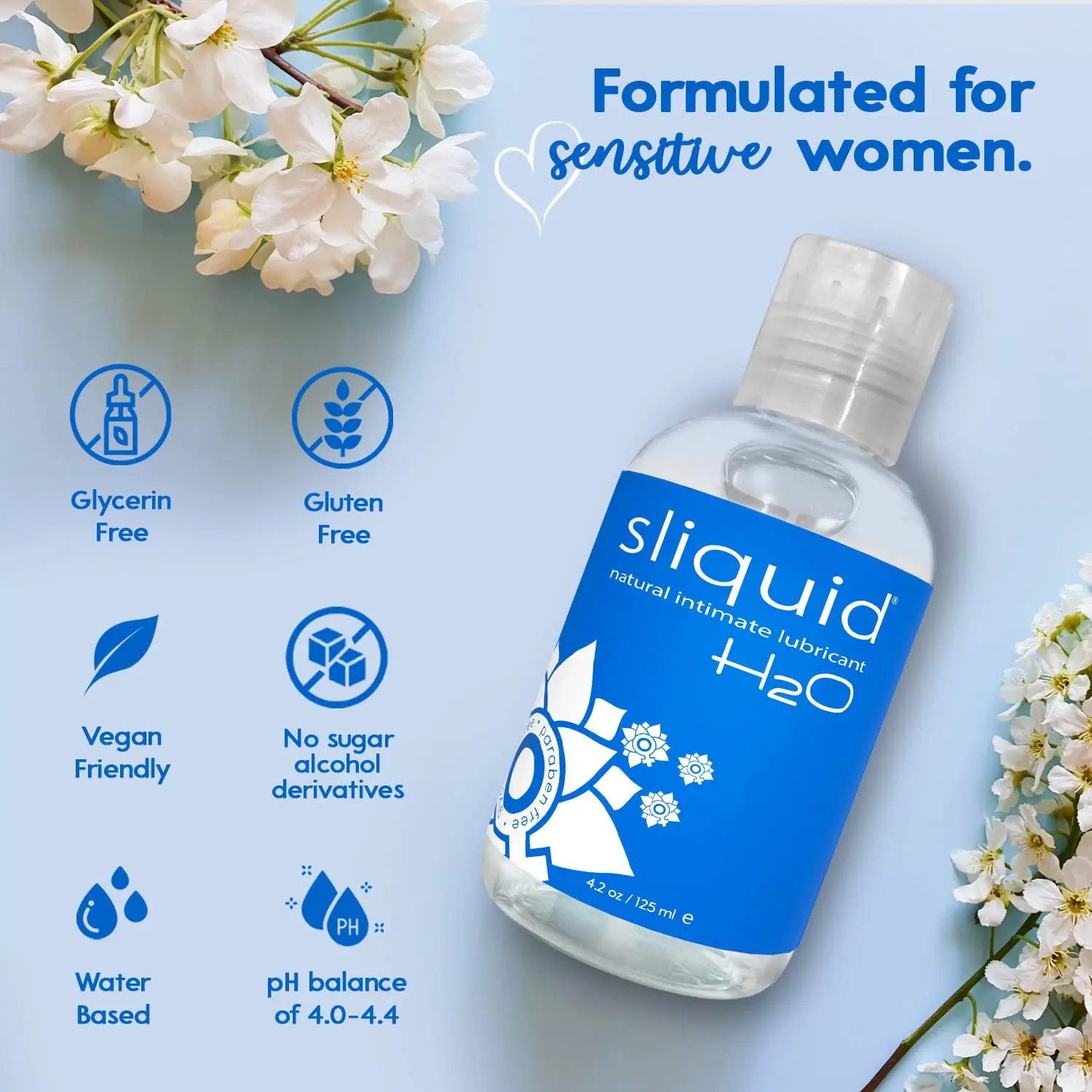 A bottle of Sliquid Naturals H2O body lubricant for enhanced pleasure and comfort.