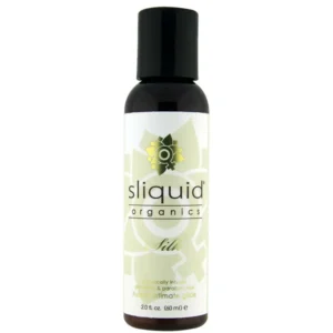 Bottle of Sliquid Organics Silk lubricant, a natural, vegan-friendly, and hypoallergenic personal lubricant for enhanced pleasure and comfort.