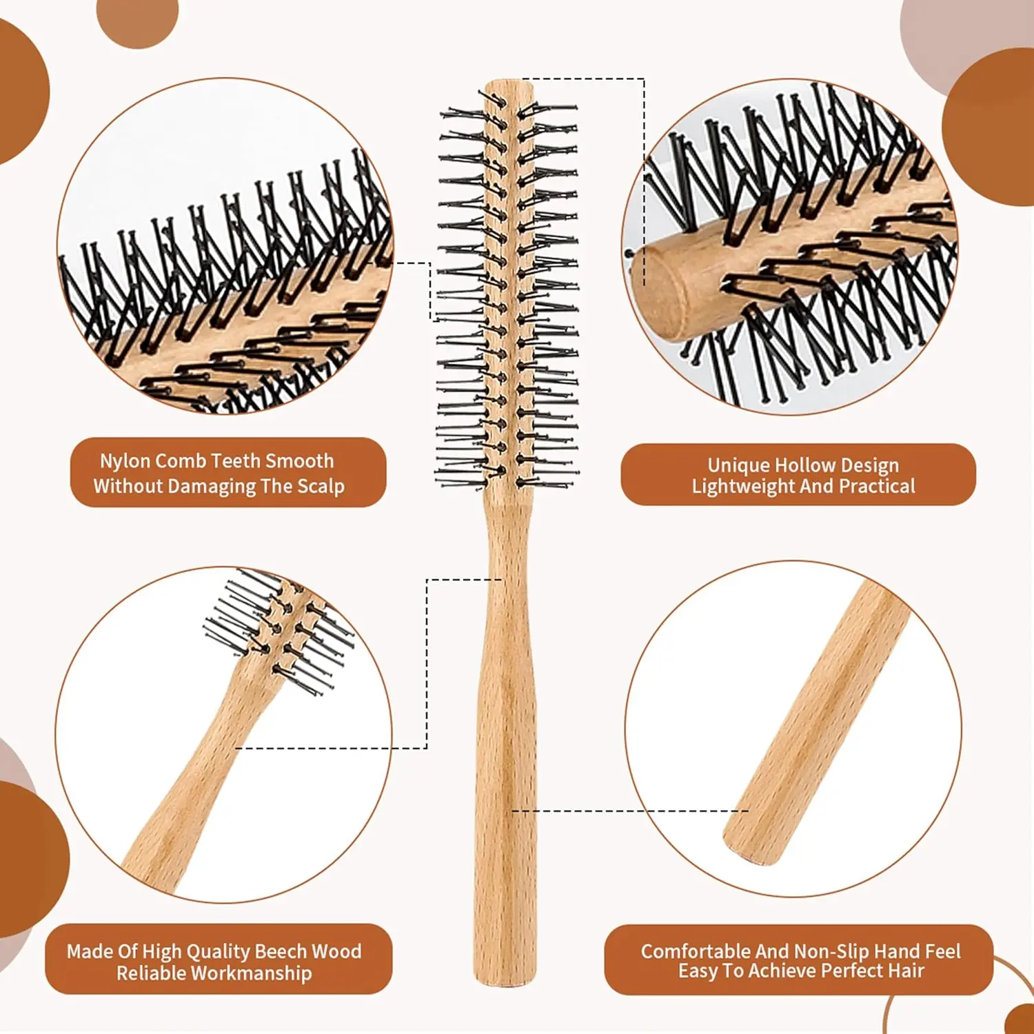 This small round wooden brush is perfect for styling short hair, beards, creating curls and adding volume.