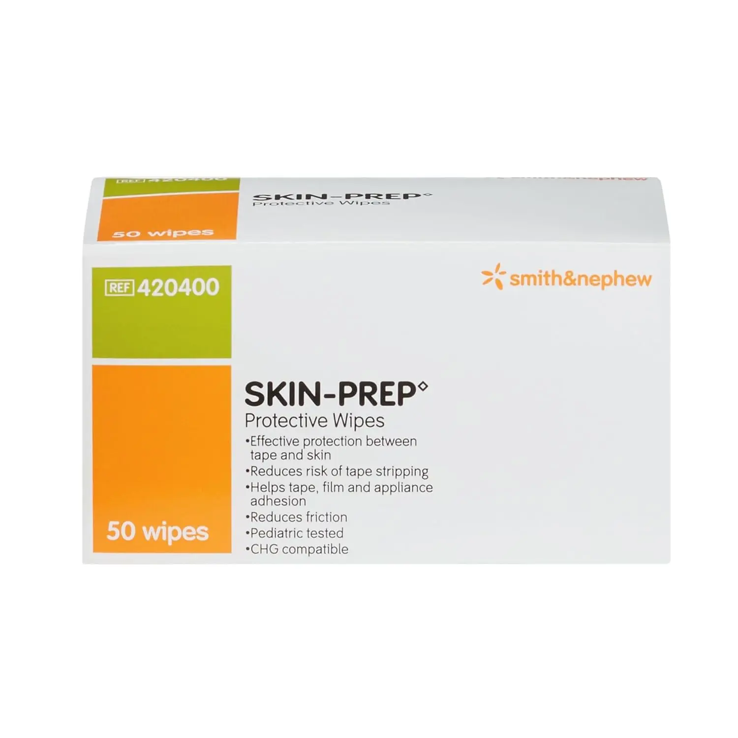 Image shows two packs of Smith & Nephew Skin-Prep protective wipes, each containing 50 wipes for skin preparation.
