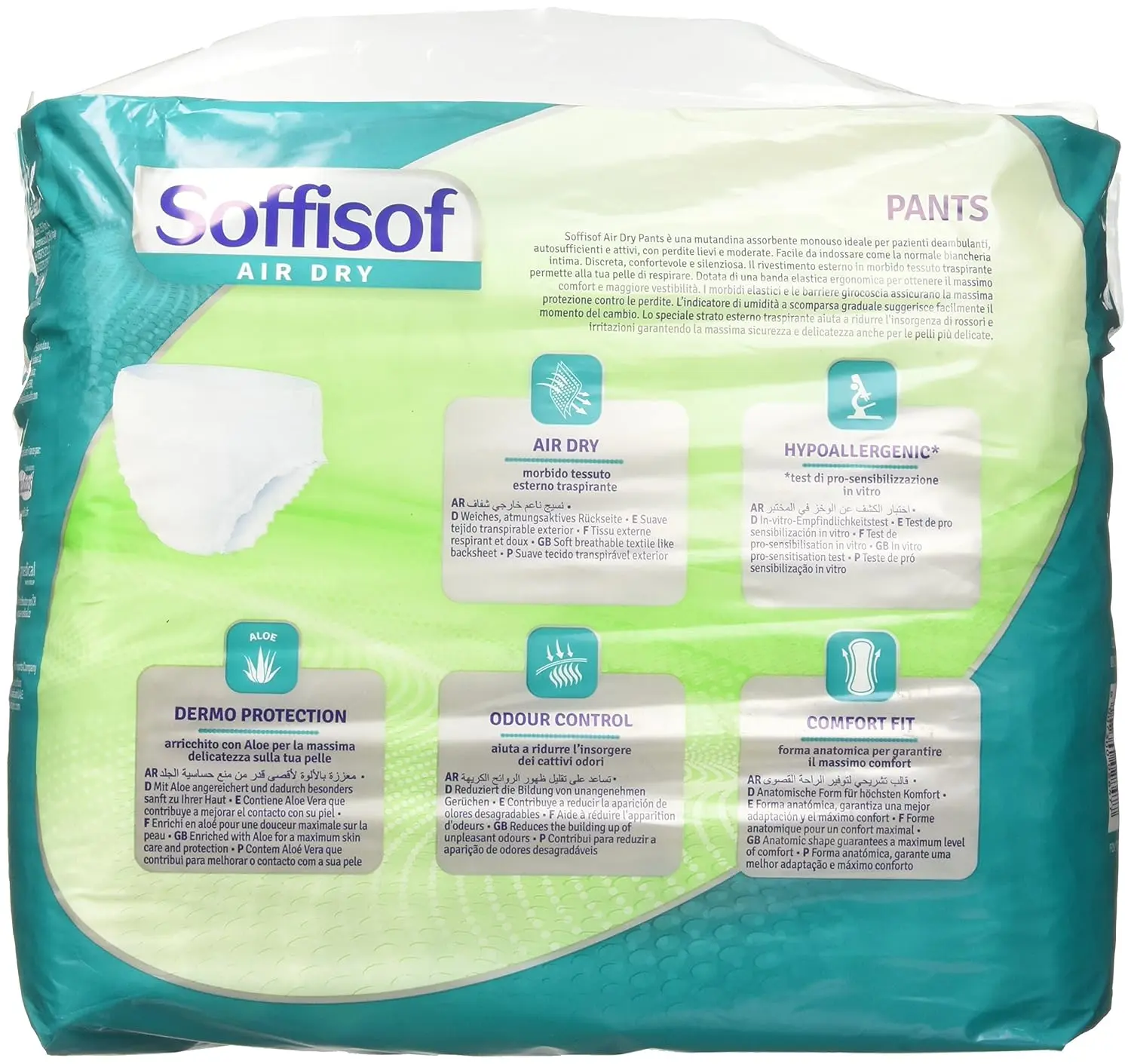 Soffisof pull up pants in medium size with 7 drops absorbency, air dry design, dermo protection comfort fit and odour control.