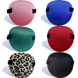 This set of six soft eye patches in black, blue, pink, green, red, and leopard print features an adjustable elastic band and a comfortable 3D groove design suitable for both adults and children for amblyopia, lazy eye treatment, or post-surgery recovery.