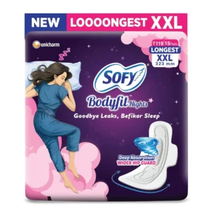 Experience a cool and irritation-free period with Sofy Cool Extra Long sanitary pads, featuring Japanese cool pad technology, a deep absorbent sheet, and a refreshing cool water fragrance, in this super value pack of 54.