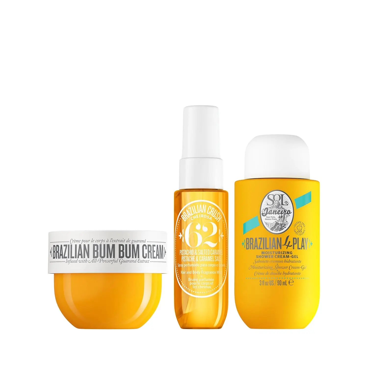 Sol de Janeiro Bum Bum Jet Set, a 3 piece travel-sized fragrance gift set with a warm gourmand scent.