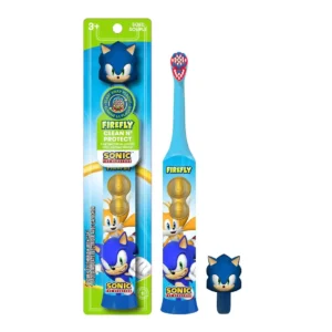 Sonic the Hedgehog toothbrush with a 3D character cover designed for kids, promoting healthy brushing habits and dental hygiene.