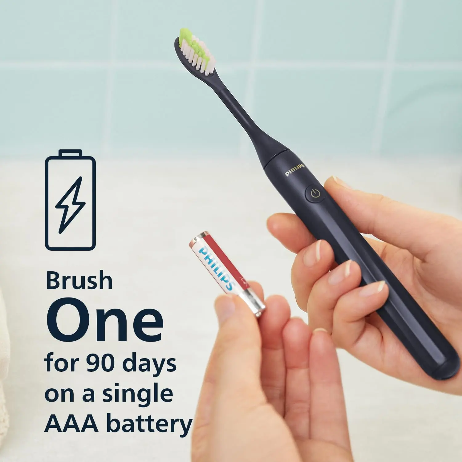 The Philips Sonicare One Midnight Blue battery toothbrush offers micro-vibrations and a two-minute timer for a brighter smile on the go, complete with a travel case.