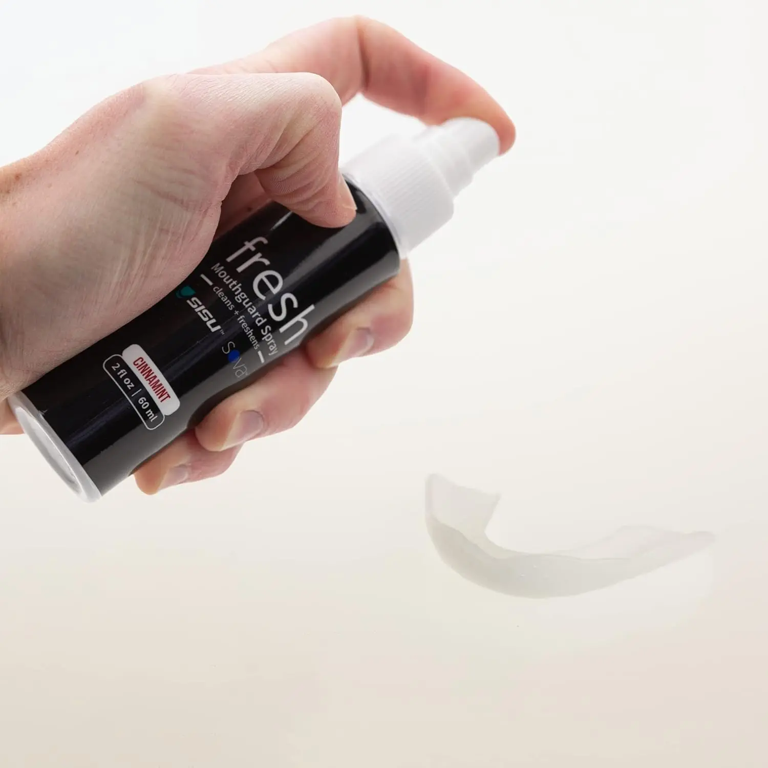 SOVA Fresh night guard spray in cinnamint flavor, designed to clean and freshen your mouthguard.
