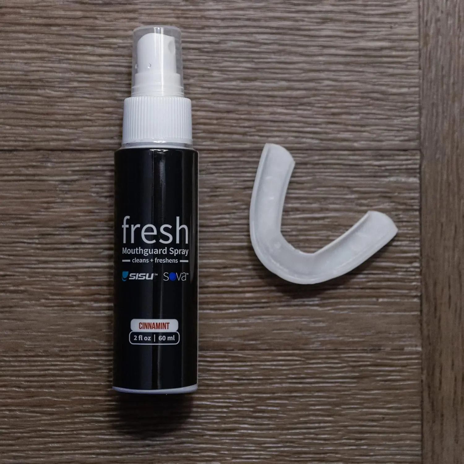 SOVA Fresh night guard spray in cinnamint flavor, designed to clean and freshen your mouthguard.
