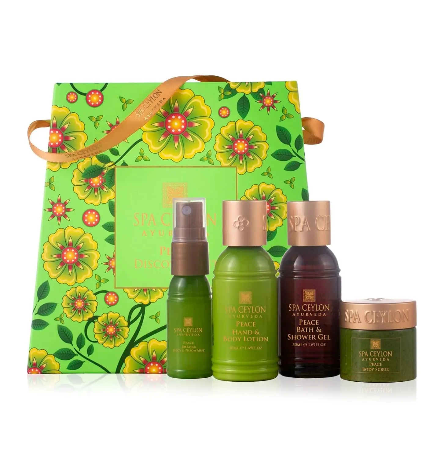 This SPA CEYLON SeaVeda Uplifting Discovery Set features four travel-sized body care essentials infused with marine therapy and Ayurveda herbs, perfect for a relaxing and uplifting experience.