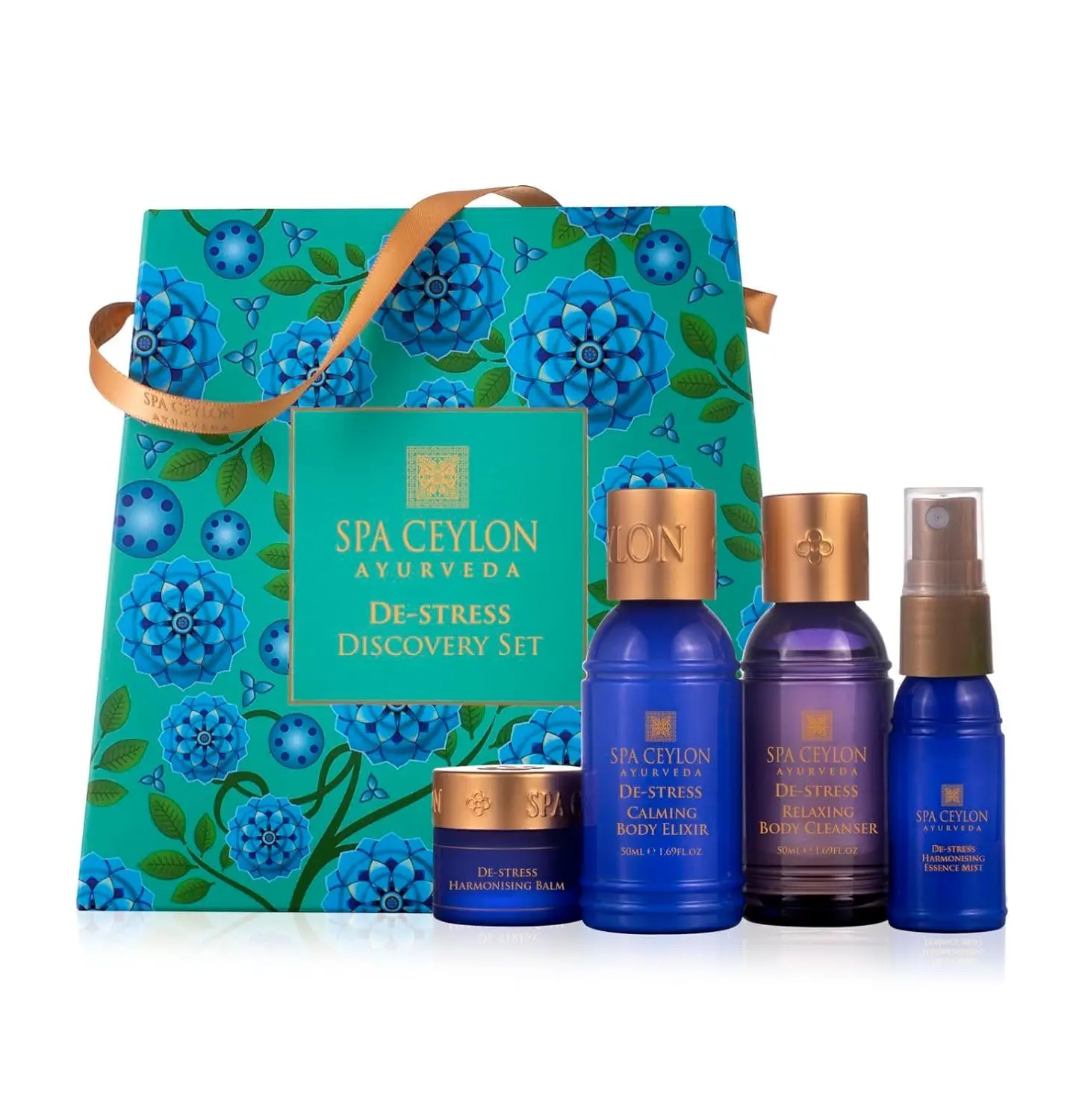 This SPA CEYLON SeaVeda Uplifting Discovery Set features four travel-sized body care essentials infused with marine therapy and Ayurveda herbs, perfect for a relaxing and uplifting experience.