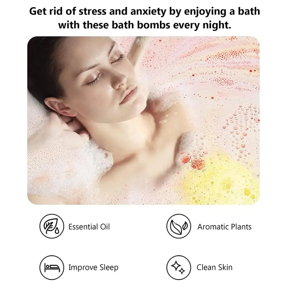 This relaxing spa gift set includes bath bombs, a scented candle, bath soap and towel, blindfold and cup to create the perfect home spa experience for women.