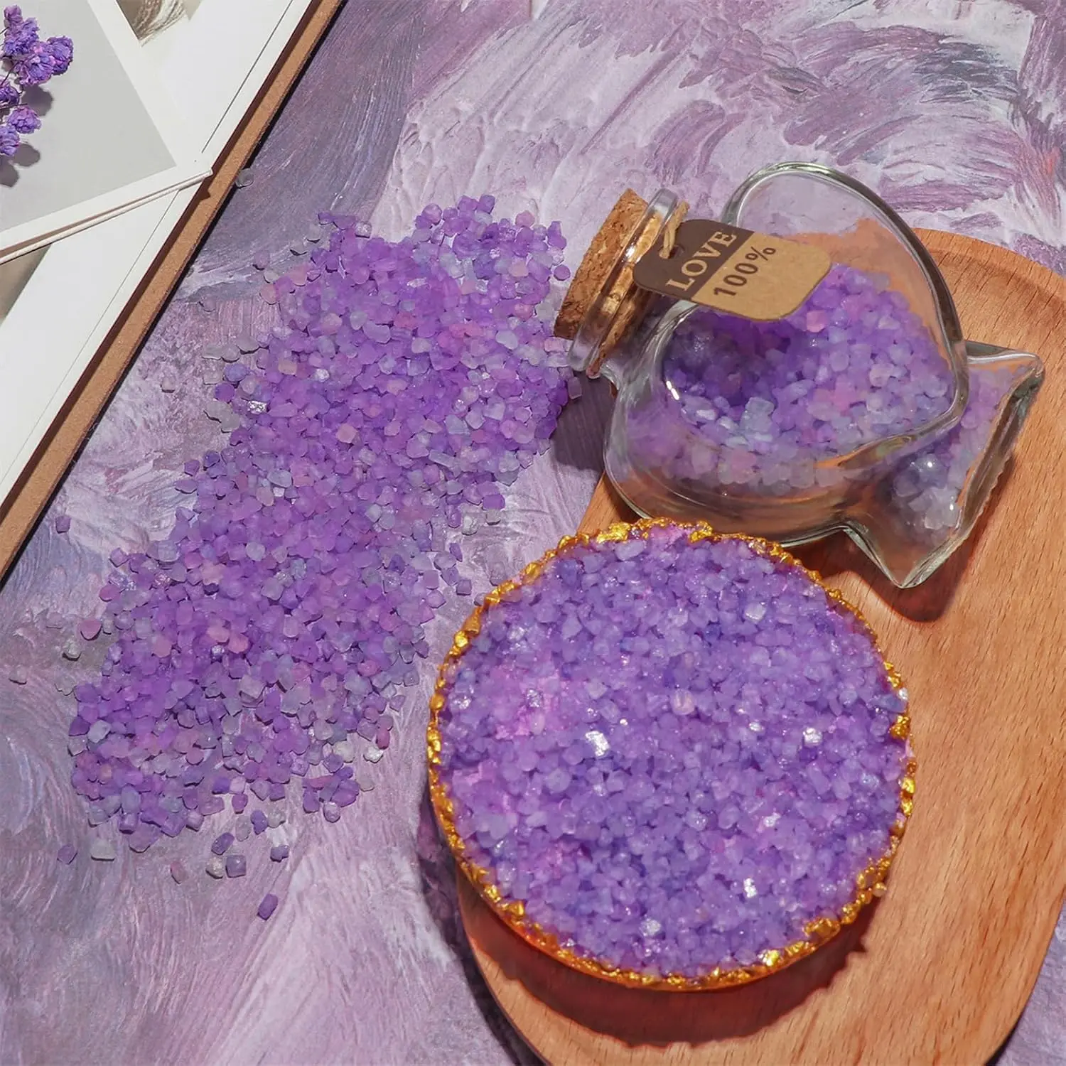 This relaxing lavender spa gift set for women includes a car cup, soy candle, bath bomb, handmade soap, bath salt, gift box, and greeting card, perfect for a birthday or any special occasion.