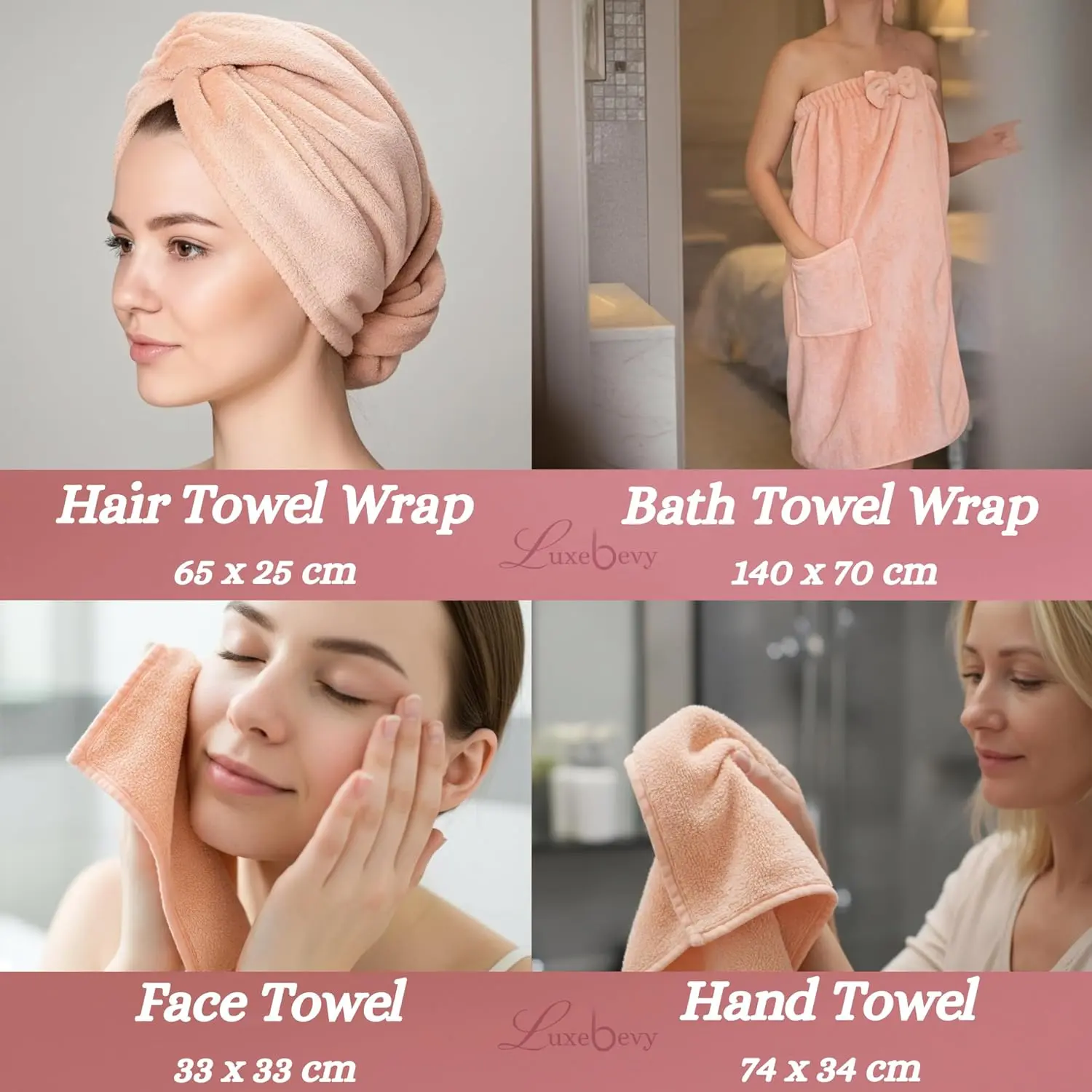 This 14-piece spa gift set for women includes a coral fleece towel wrap, hair towel, loofah, back scrubber, and makeup remover pads, perfect for a luxurious at-home spa experience.