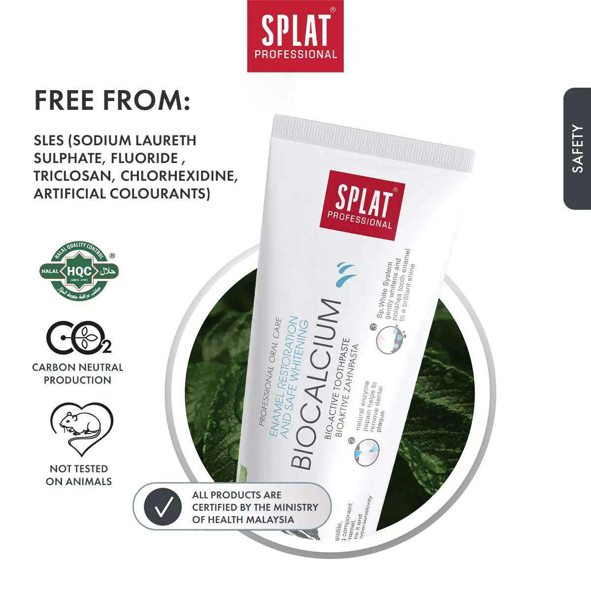 SPLAT Biocalcium toothpaste helps remineralize enamel and reduce sensitivity with Hydroxyapatite and Calcium Lactate, offering effective cleaning with natural papaya enzyme.