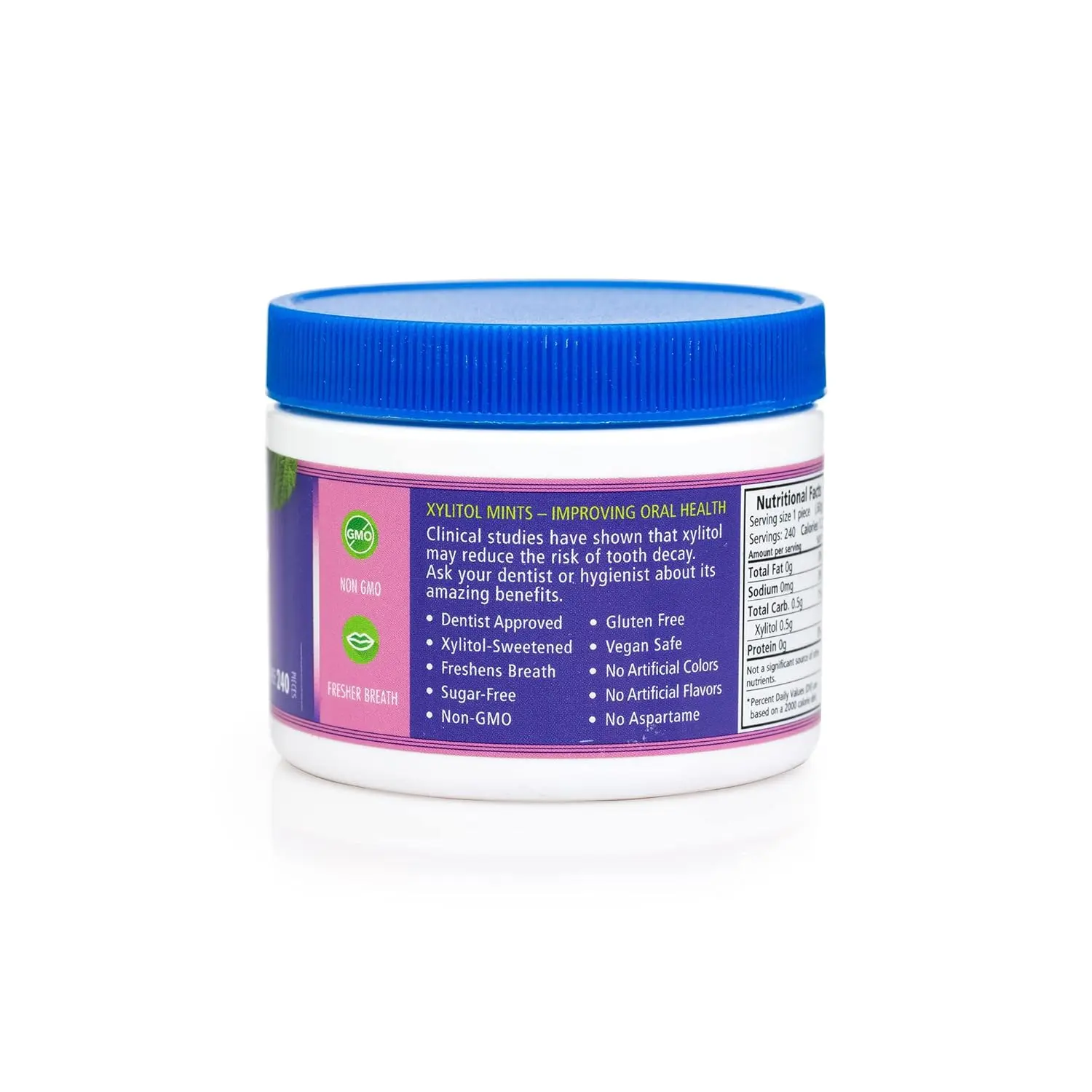 Two packs of Spry Xylitol Berry Blast Mints sugar-free hard candy, a dentist-recommended, low-calorie, and non-GMO treat that promotes oral health, increases saliva production, and helps stop bad breath with natural berry flavor.