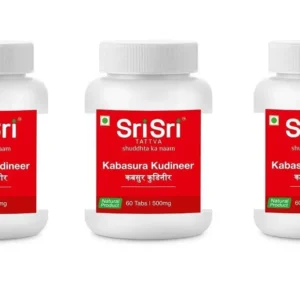 Three packs of Sri Sri Tattva Kabasura Kudineer, each containing 60 tablets of Ayurvedic medicine.