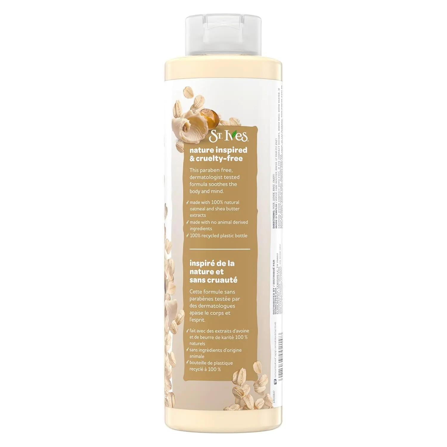 Bottle of St Ives Oatmeal and Shea Butter body wash for soothing and cleansing dry, sensitive skin.