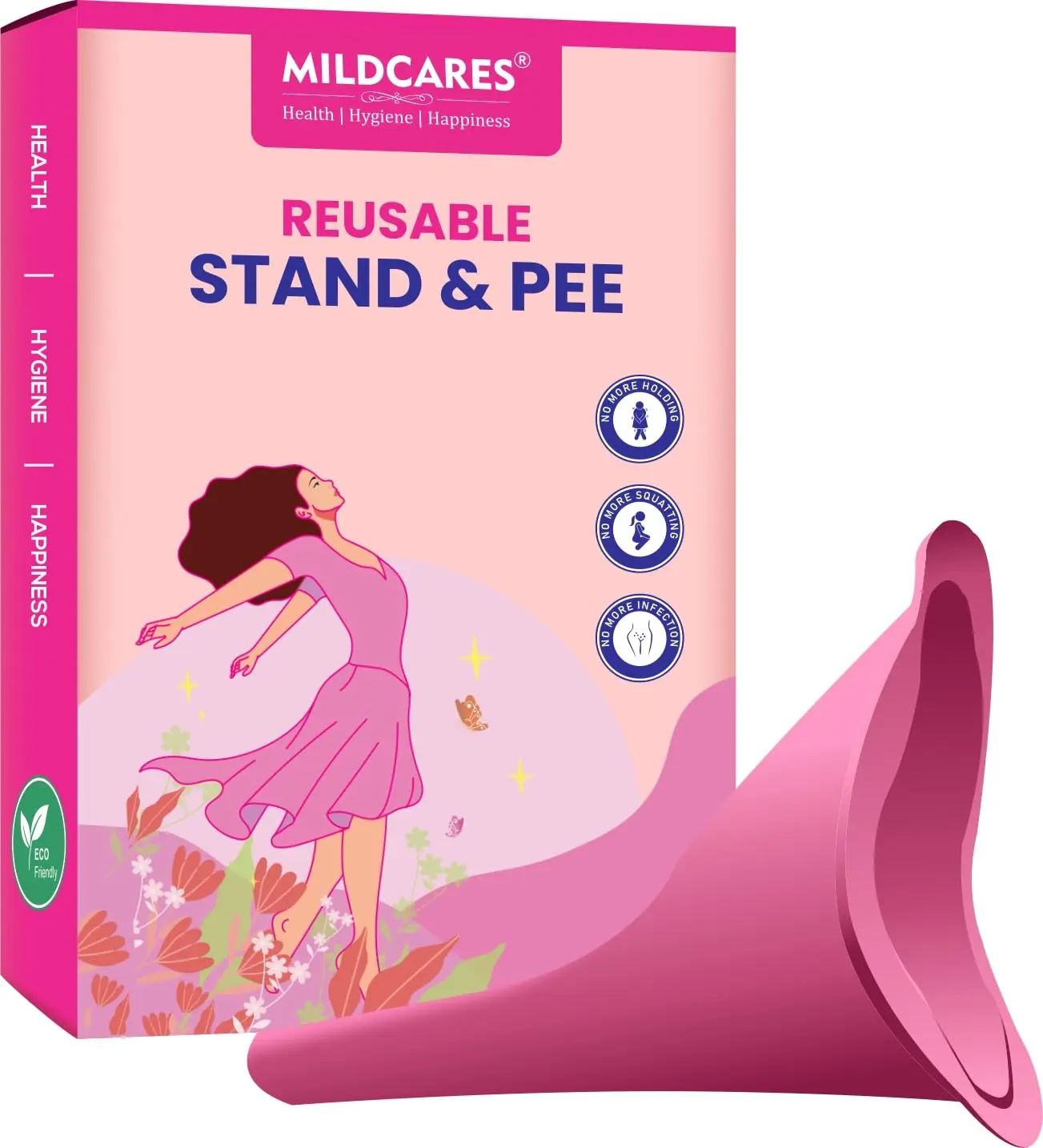 This reusable silicone female urination device allows women to comfortably and hygienically pee standing up, avoiding dirty public restrooms.