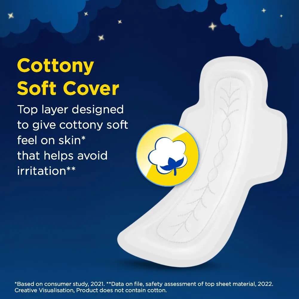 Stay worry-free with Stayfree Secure Nights XXL pads offering up to 100% leakage protection, 2x faster absorption, and a cottony soft cover for comfortable overnight use.