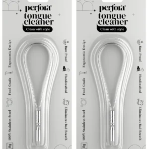 The stainless steel Perfora tongue cleaner helps remove bacteria and plaque for fresher breath and a better sense of taste.