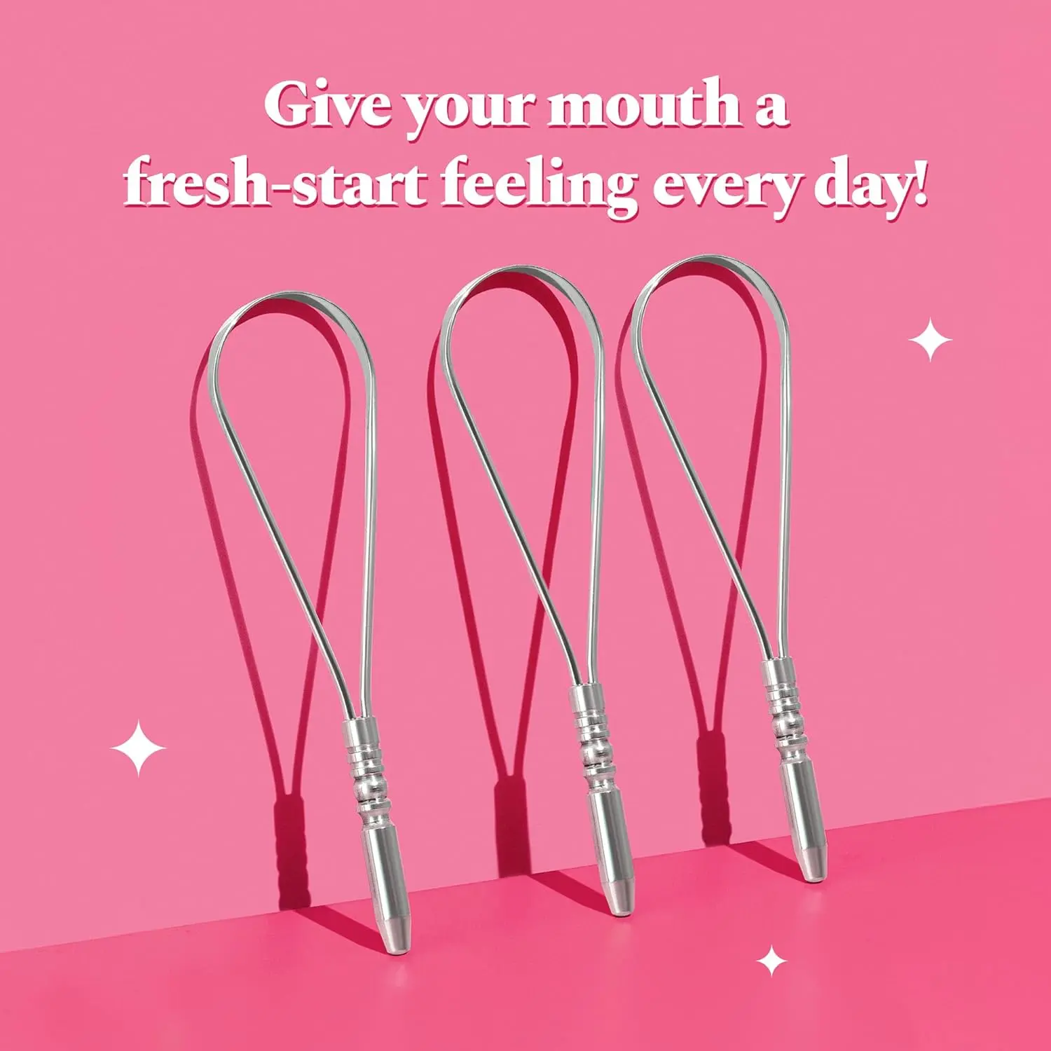Perfora stainless steel tongue scraper effectively removes bacteria and plaque for fresher breath and improved sense of taste.
