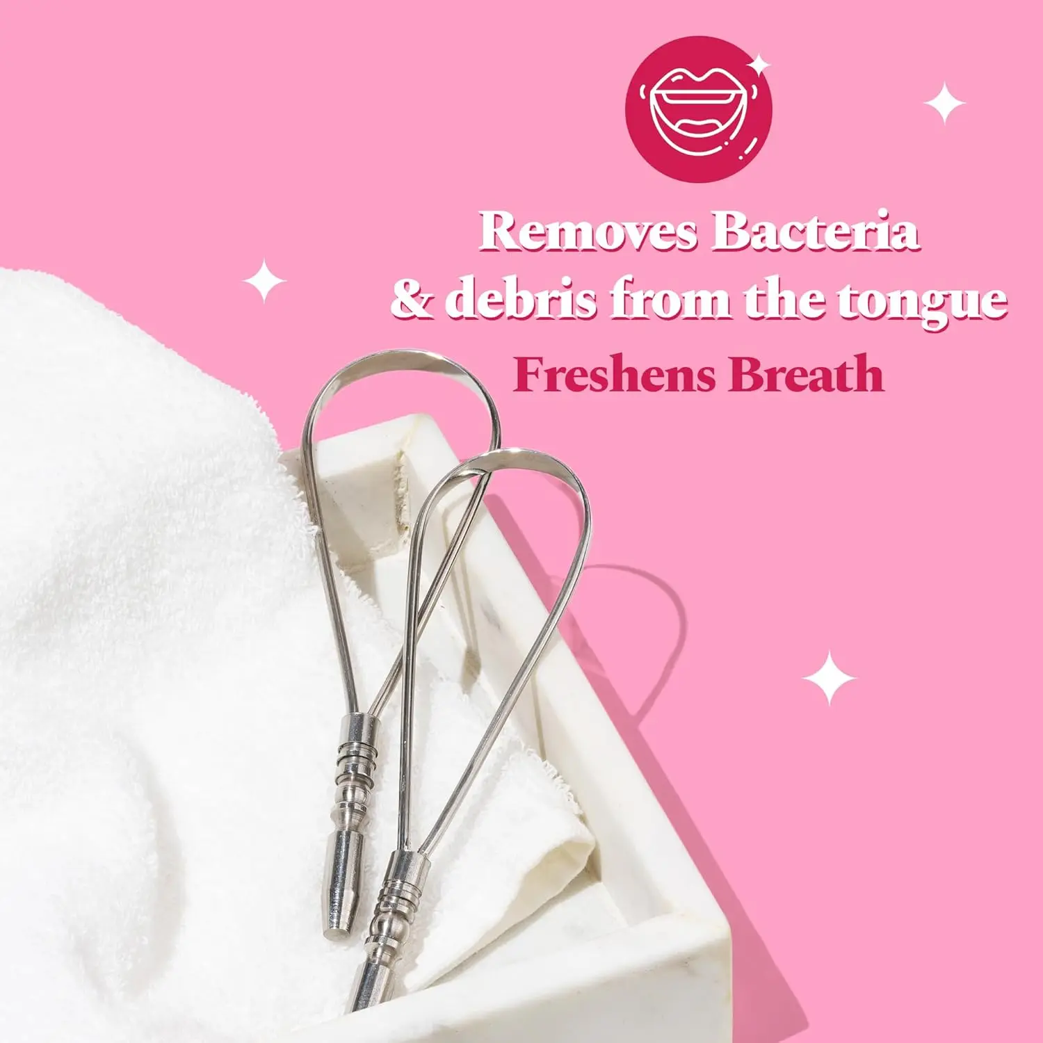 The stainless steel Perfora tongue cleaner helps remove bacteria and plaque for fresher breath and a better sense of taste.